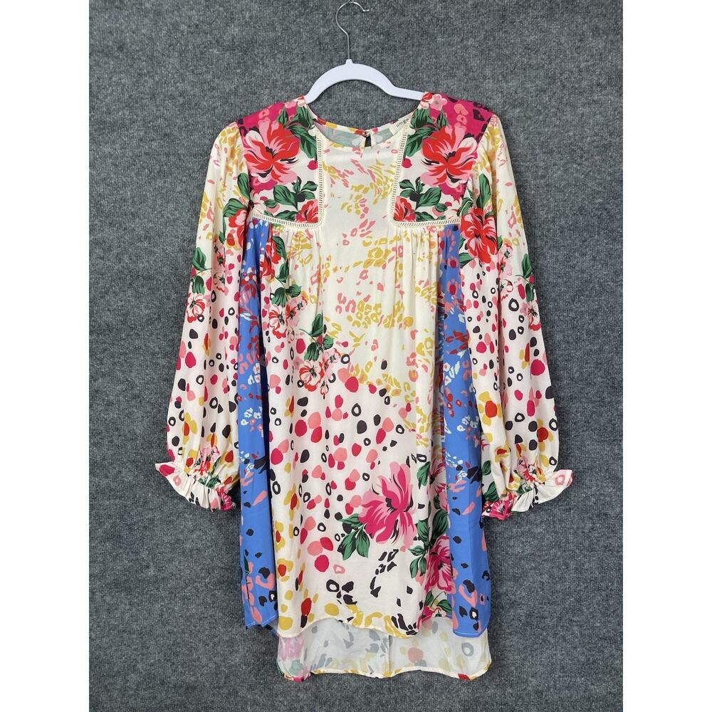 Umgee Dress Multicolor M Mixed Print Crew Neck Back Keyhole Mini USA